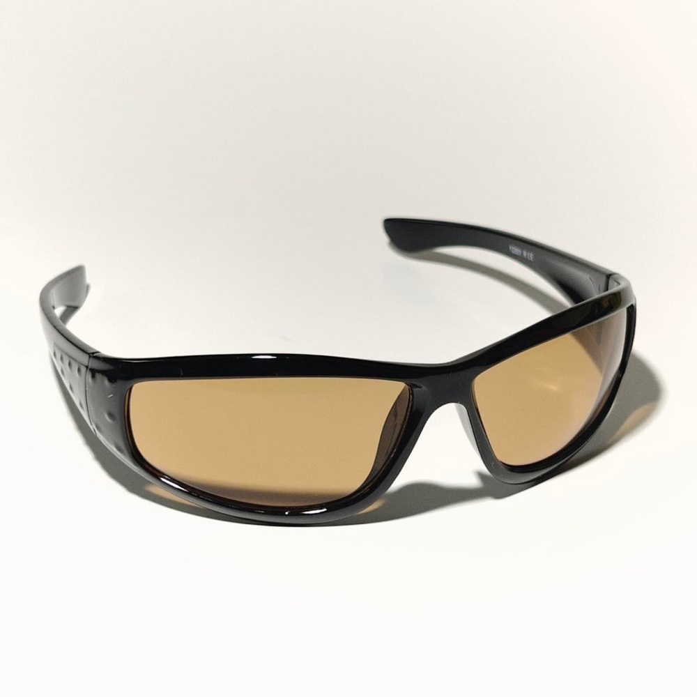 black frame sport sunglasses with brown tinted lens